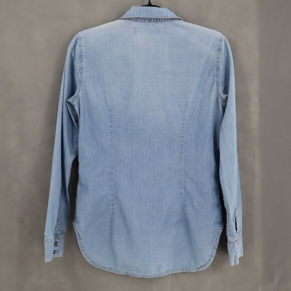 Ashley Mason Denim Button-Up Shirt Womens Medium Light Wash Distressed Boho Y2K - Picture 7 of 8